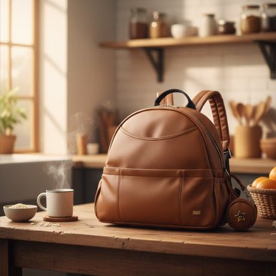 sac à langer à dos cognac table