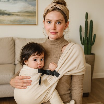 bébé porté en écharpe côté droit maman bébé assis