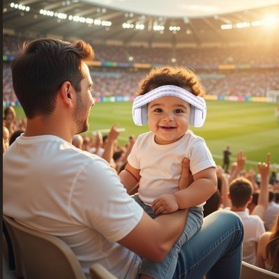 casque anti bruit bébé blanc bandeau avec papa