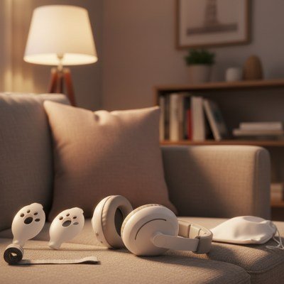 casque anti bruit bébé blanc sur sofa