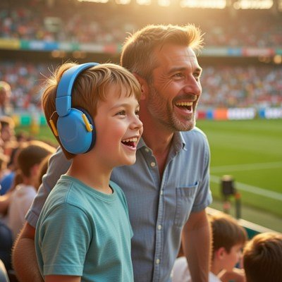 casque anti bruit bébé bleu papa match football