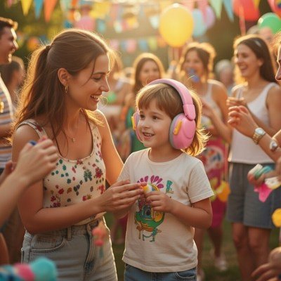casque anti bruit bébé rose fête famille
