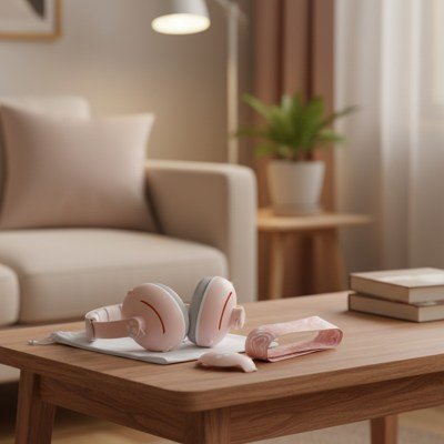 casque anti bruit bébé rose tendre table salon