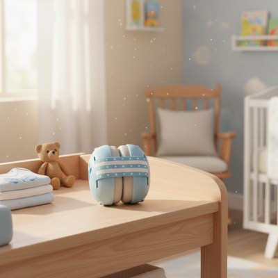 casque antibruit bébé bleu chambre poupon