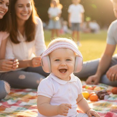 casque antibruit bébé rose pique-nique