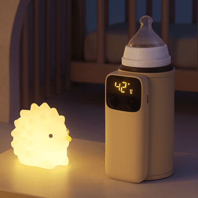  chauffe biberon nomade avec veilleuse hérisson sur bureau chambre nuit