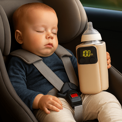 chauffe biberon nomade bébé tient dans main en dormant