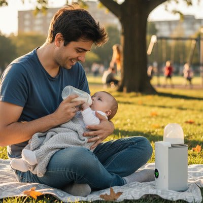chauffe biberon nomade extérieure papa au parc