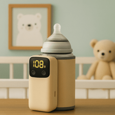 chauffe biberon nomade sur bureau devant couchette pour enfant