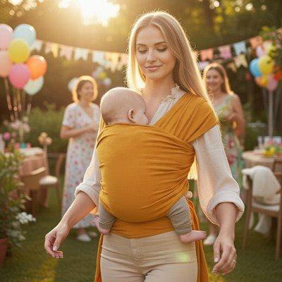 écharpe porte bébé ocre fête