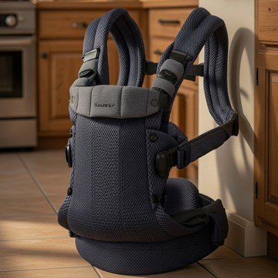 porte bébé baby bjorn gris foncé cuisine