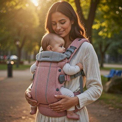 porte bébé baby bjorn rose tendre maman