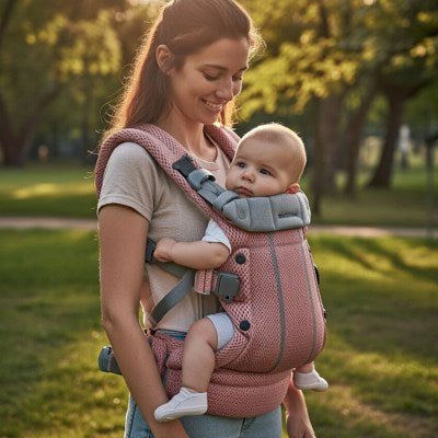 porte bébé baby bjorn rose tendre maman bébé