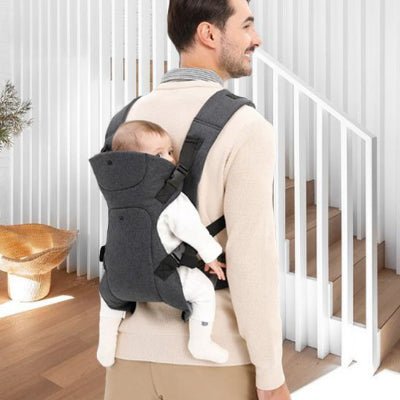 porte bebe naissance gris position dorsal avec bébé