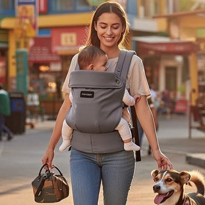 porte bébé physiologique gris clair maman chien