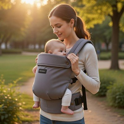 porte bébé physiologique gris clair parc