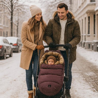 poussette chancelière prune scène hivernale