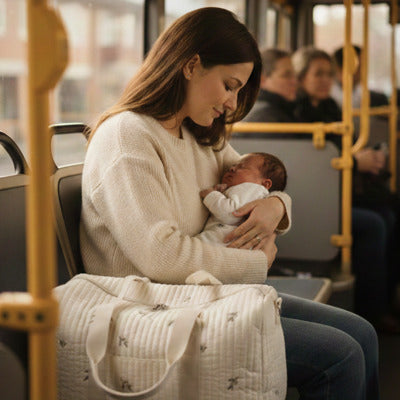 sac à langer bébé feuilles olivier maman bus
