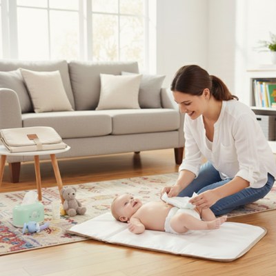tapis à langer beige maman salon