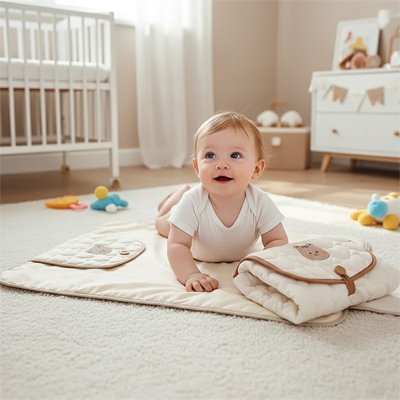  tapis à langer nomade bébé au sol dans chambre