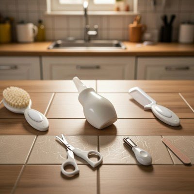 trousse de soin pour bébé gris clair pieces