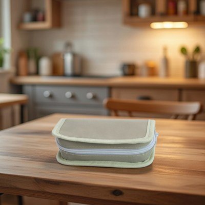 trousse de soin pour bébé kaki sur table cuisine