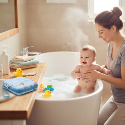 trousse de toilette bébé maman donne bain mousse bébé