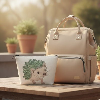 trousse toilette pour bébé hérisson feuilles vertes sac langer