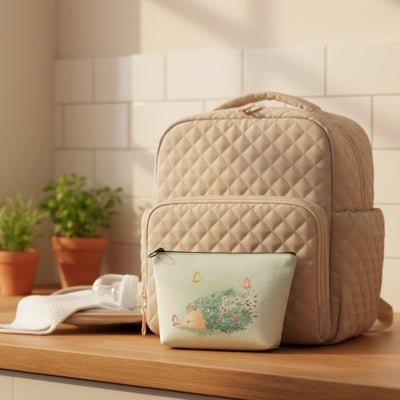 trousse toilette pour bébé hérisson vert papillons sac langer beige